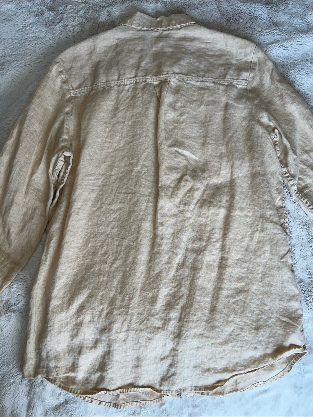 Light Beige Linen Button-Down Shirt - Picture 3 of 7